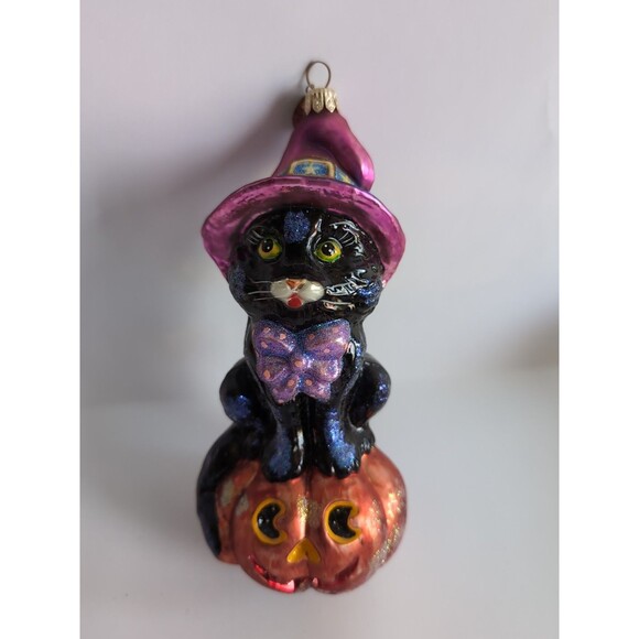 Christopher Radko Spellbound Black Cat Pumpkin Ornament 7” - Picture 1 of 5